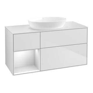V&B Meuble sous lavabo Finion 120 cm, éclairage mural, blanc mat laqué
