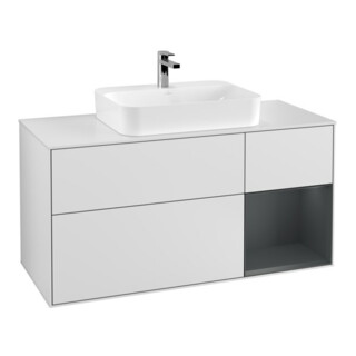 V&B Meuble sous lavabo Finion 120 cm, éclairage mural, blanc mat, laqué