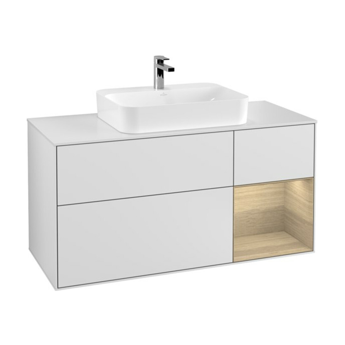 V&B Meuble sous lavabo Finion 120 cm, éclairage mural, blanc mat, laqué