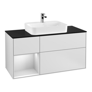 V&B Meuble sous lavabo Finion 120 cm, éclairage mural, blanc mat laqué