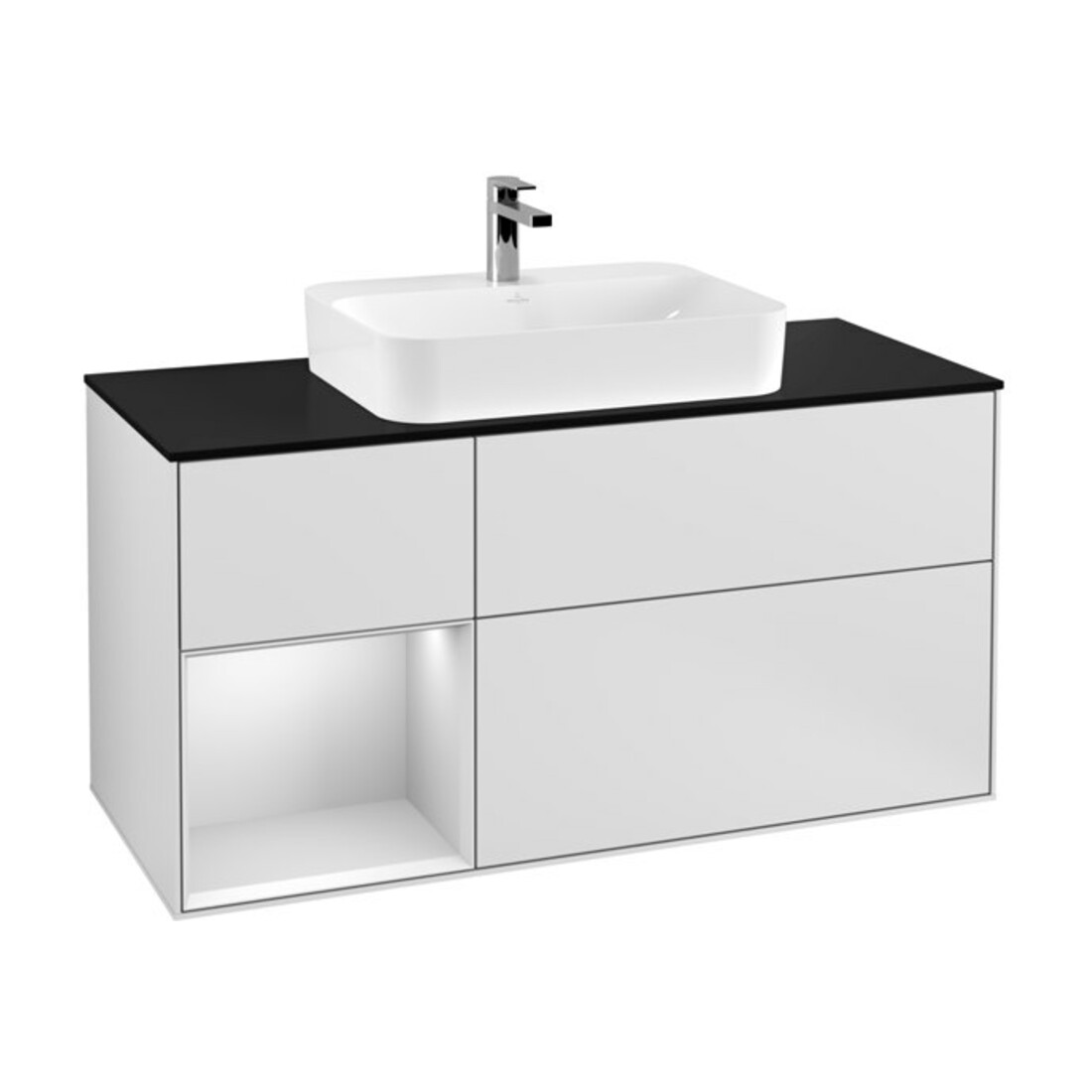 V&B Meuble sous lavabo Finion 120 cm, éclairage mural, blanc mat laqué