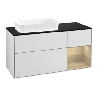 V&B Meuble sous lavabo Finion 120 cm, éclairage mural, blanc mat laqué