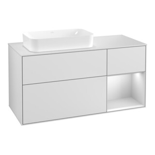 V&B Meuble sous lavabo Finion 120 cm, éclairage mural, blanc mat laqué