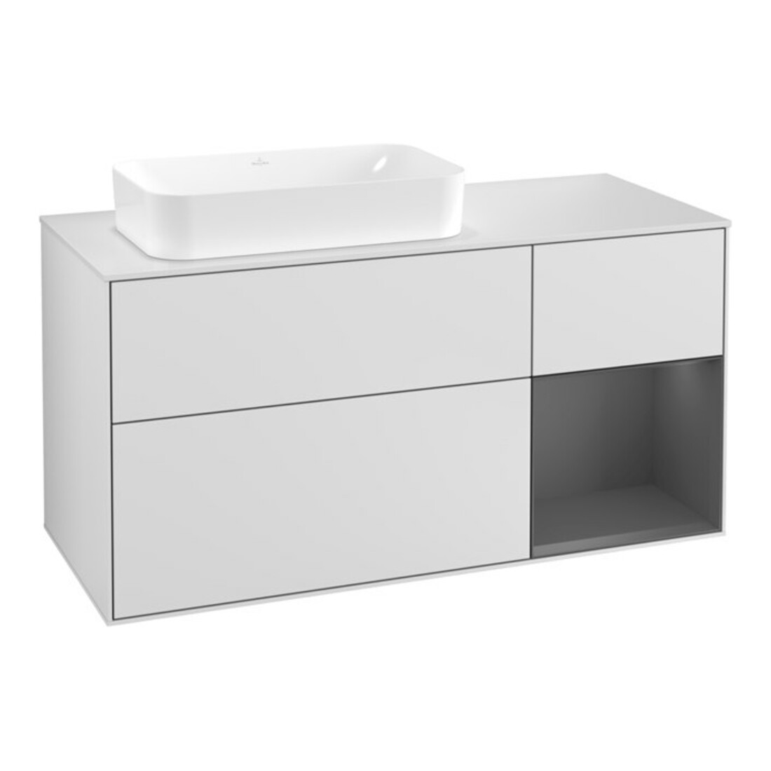V&B Meuble sous lavabo Finion 120 cm, éclairage mural, blanc mat, laqué