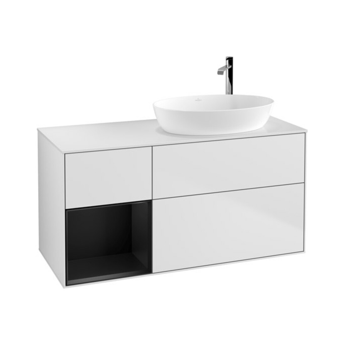 V&B Meuble sous lavabo Finion 120 cm, éclairage mural, blanc mat, laqué