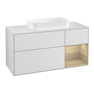 V&B Meuble sous lavabo Finion 120 cm, éclairage mural, blanc mat laqué