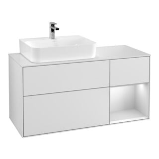 V&B Meuble sous lavabo Finion 120 cm, éclairage mural, blanc mat laqué