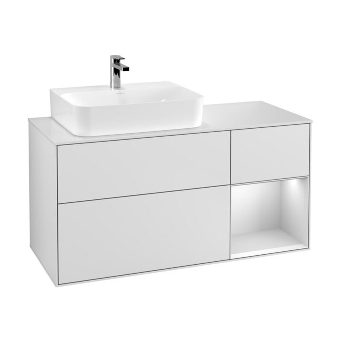 V&B Meuble sous lavabo Finion 120 cm, éclairage mural, blanc mat laqué