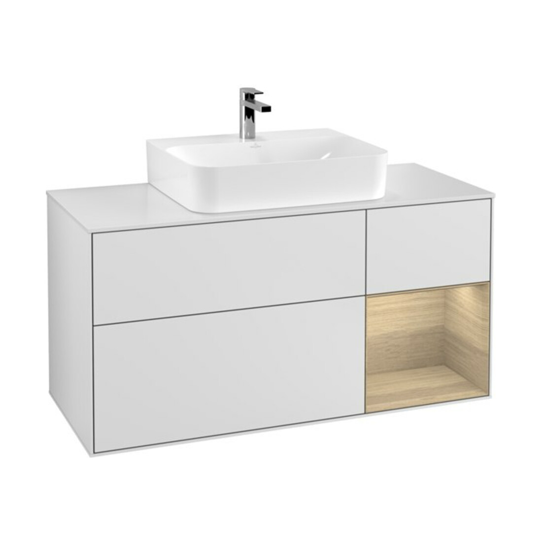 V&B Meuble sous lavabo Finion 120 cm, éclairage mural, blanc mat, laqué