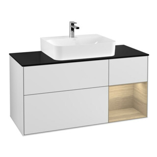 V&B Meuble sous lavabo Finion 120 cm, éclairage mural, blanc mat laqué
