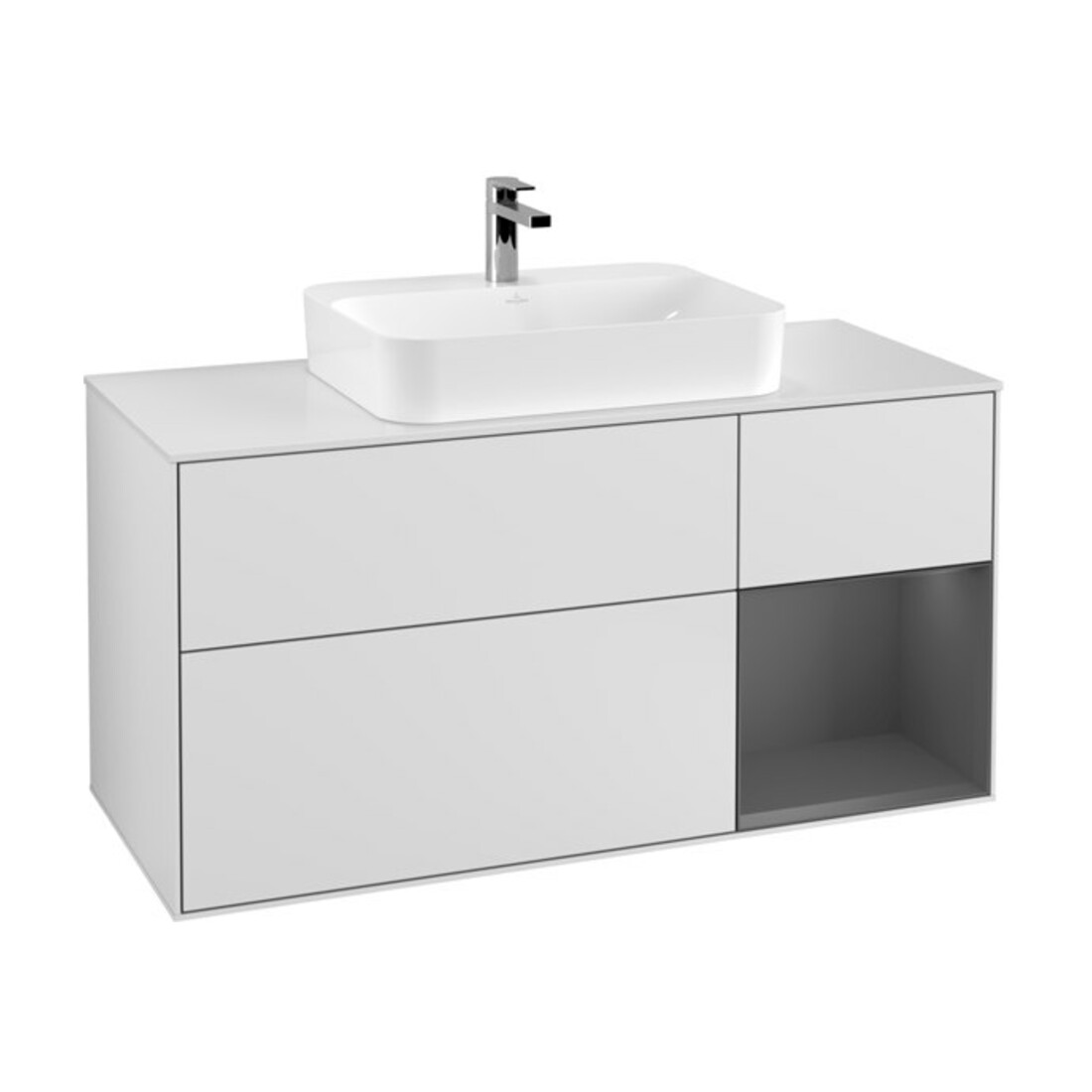 V&B Meuble sous-lavabo Finion 120 cm, éclairage mural, blanc mat, laqué