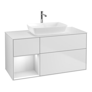 V&B Meuble sous lavabo Finion 120 cm, éclairage mural, blanc mat, laqué blanc