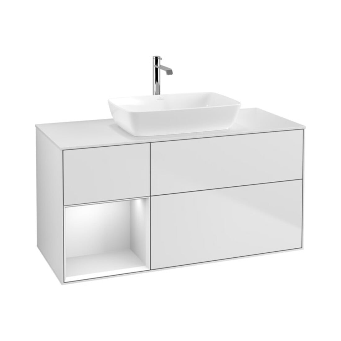 V&B Meuble sous lavabo Finion 120 cm, éclairage mural, blanc mat, laqué blanc