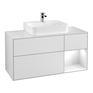 V&B Meuble sous lavabo Finion 120 cm, éclairage mural, blanc mat, laqué blanc