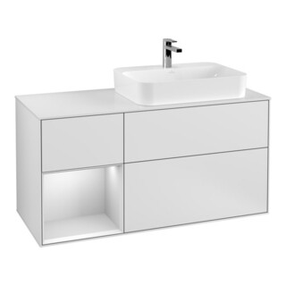 V&B Meuble sous lavabo Finion 120 cm, éclairage mural, blanc mat, laqué blanc