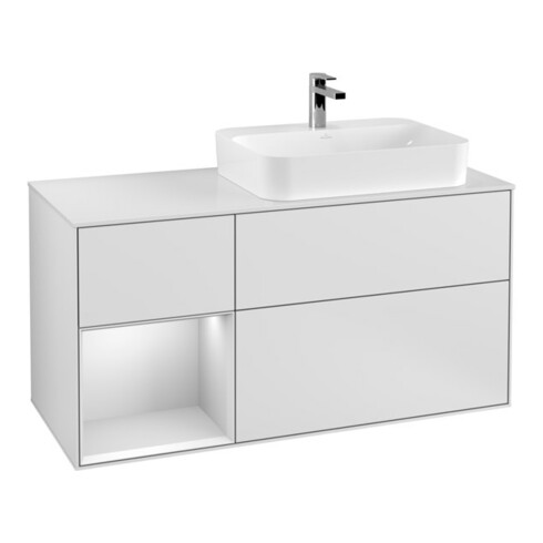 V&B Meuble sous lavabo Finion 120 cm, éclairage mural, blanc mat, laqué blanc