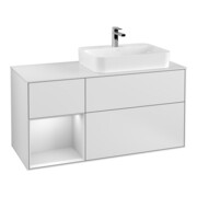 V&B Meuble sous lavabo Finion 120 cm, éclairage mural, blanc mat, laqué blanc