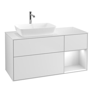 V&B Meuble sous lavabo Finion 120 cm, éclairage mural, blanc mat, laqué blanc