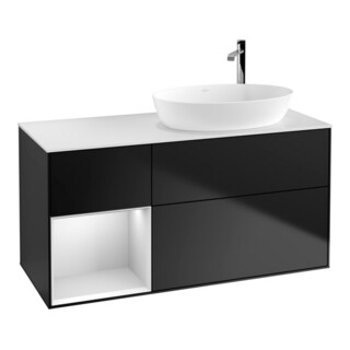 V&B Meuble sous lavabo Finion 120 cm, éclairage mural, blanc mat, laqué blanc, bleu laqué