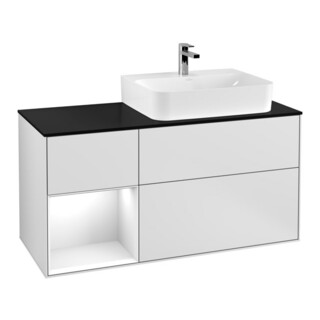 V&B Meuble sous lavabo Finion 120 cm, éclairage mural, blanc mat laqué, blanc laqué
