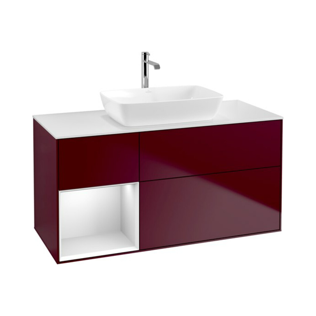 V&B Meuble sous-lavabo Finion 120 cm, éclairage mural, blanc mat, laqué blanc mat, poignée m
