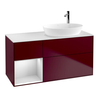 V&B Meuble sous-lavabo Finion 120 cm, éclairage mural, blanc mat, laqué blanc mat, poignée m
