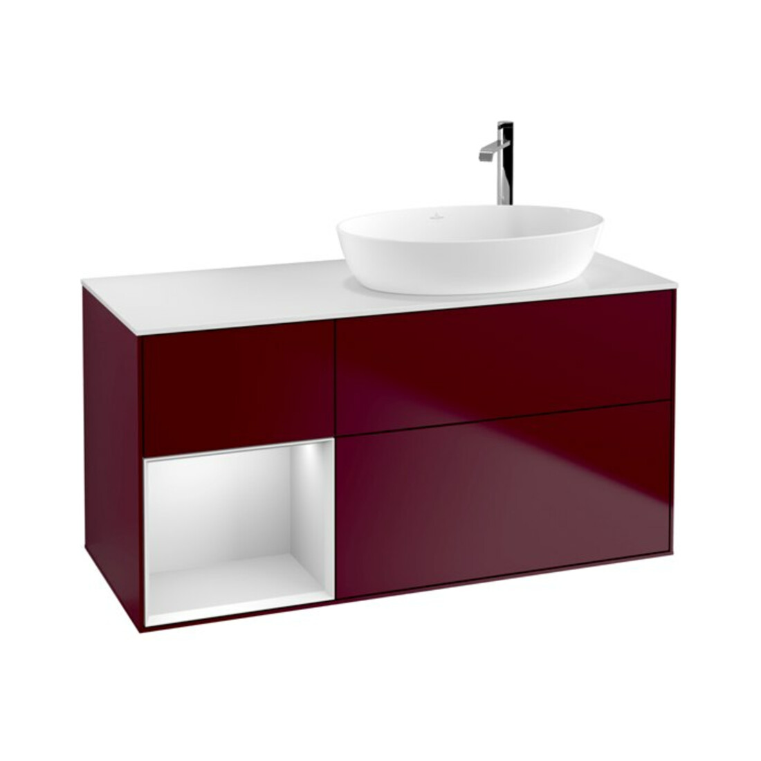 V&B Meuble sous-lavabo Finion 120 cm, éclairage mural, blanc mat, laqué blanc mat, poignée m