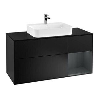 V&B Meuble sous lavabo Finion 120 cm, éclairage mural, blanc mat, laqué bleu