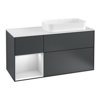 V&B Meuble sous lavabo Finion 120 cm, éclairage mural, blanc mat, laqué bleu