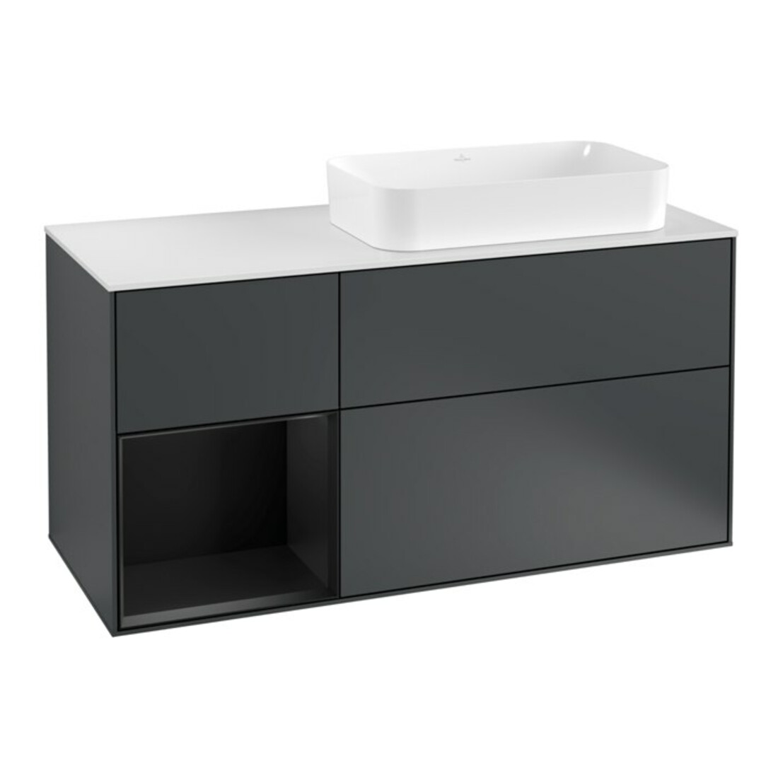 V&B Meuble sous lavabo Finion 120 cm, éclairage mural, blanc mat, laqué bleu