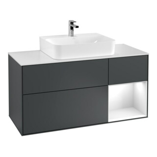 V&B Meuble sous lavabo Finion 120 cm, éclairage mural, blanc mat, laqué bleu