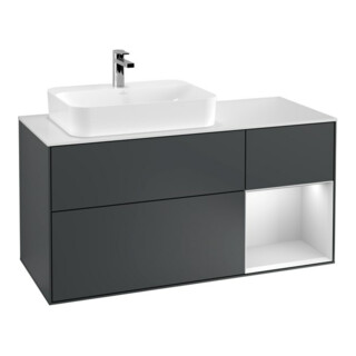 V&B Meuble sous lavabo Finion 120 cm, éclairage mural, blanc mat, laqué bleu
