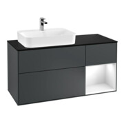 V&B Meuble sous lavabo Finion 120 cm, éclairage mural, blanc mat, laqué bleu