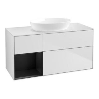 V&B Meuble sous-lavabo Finion 120 cm, éclairage mural, blanc mat, laqué bleu, blanc laqué