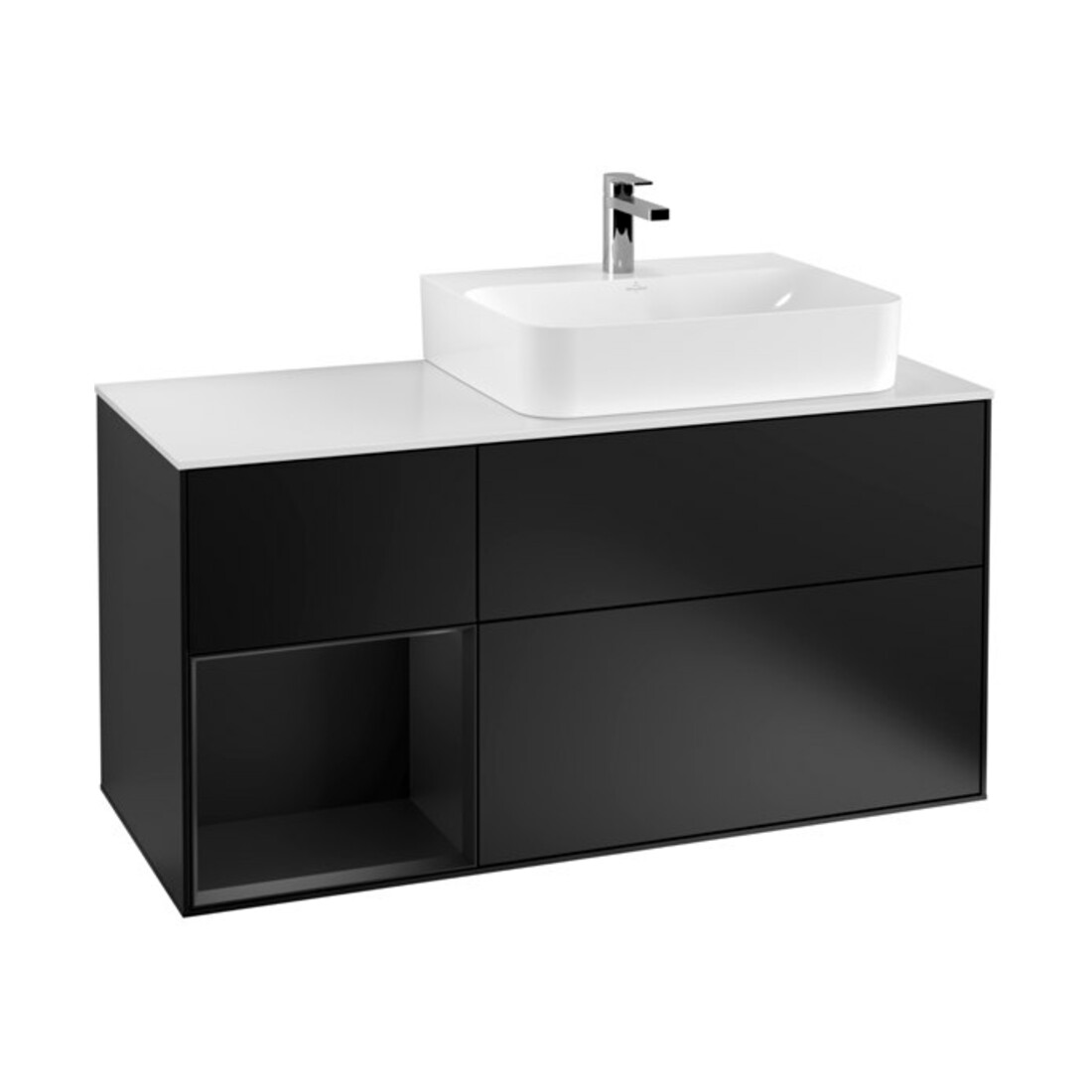 V&B Meuble sous lavabo Finion 120 cm, éclairage mural, blanc mat, laqué bleu mat