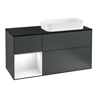 V&B Meuble sous lavabo Finion 120 cm, éclairage mural, blanc mat, laqué bleu mat