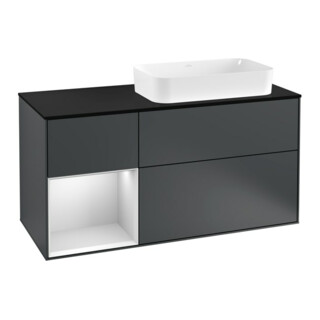 V&B Meuble sous-lavabo Finion 120 cm, éclairage mural, blanc mat, laqué bleu mat