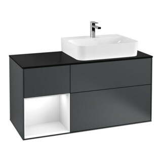 V&B Meuble sous lavabo Finion 120 cm, éclairage mural, blanc mat, laqué bleu mat