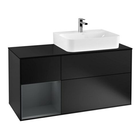 V&B Meuble sous-lavabo Finion 120 cm, éclairage mural, blanc mat, laqué bleu mat