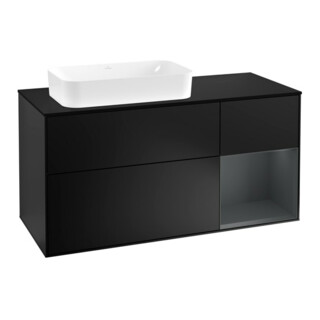 V&B Meuble sous lavabo Finion 120 cm, éclairage mural, blanc mat, laqué bleu mat