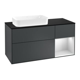 V&B Meuble sous lavabo Finion 120 cm, éclairage mural, blanc mat, laqué bleu mat