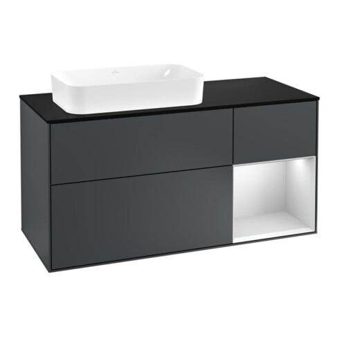 V&B Meuble sous lavabo Finion 120 cm, éclairage mural, blanc mat, laqué bleu mat