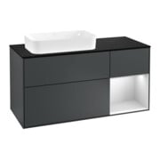 V&B Meuble sous lavabo Finion 120 cm, éclairage mural, blanc mat, laqué bleu mat