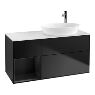 V&B Meuble sous-lavabo Finion 120 cm, éclairage mural, blanc mat, laqué bleu mat
