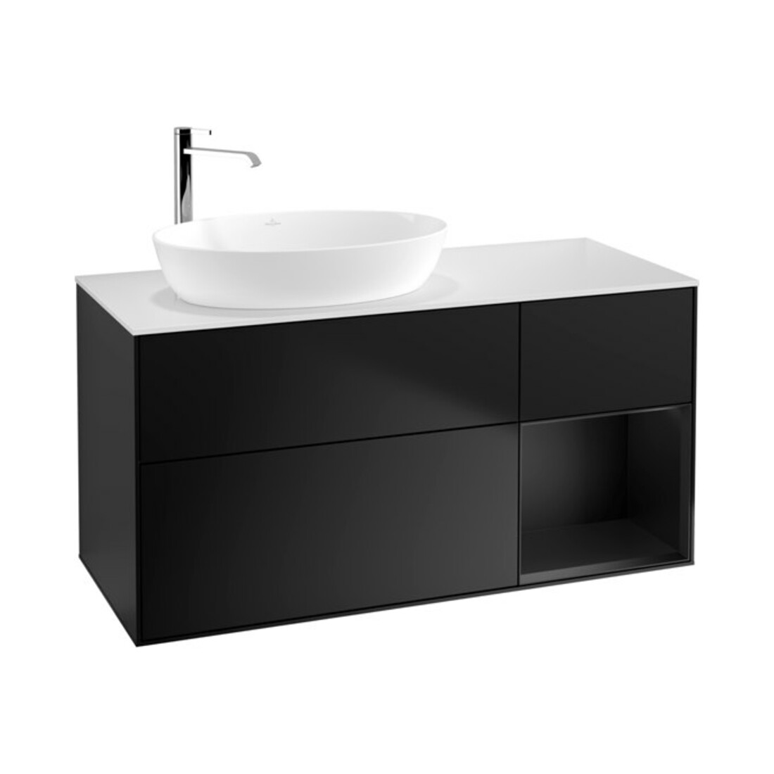 V&B Meuble sous lavabo Finion 120 cm, éclairage mural, blanc mat, laqué bleu mat