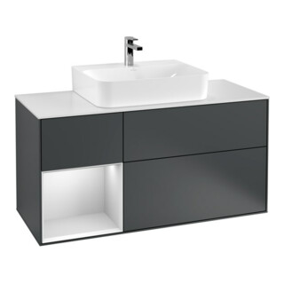 V&B Meuble sous-lavabo Finion 120 cm, éclairage mural, blanc mat, laqué bleu mat