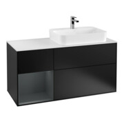 V&B Meuble sous lavabo Finion 120 cm, éclairage mural, blanc mat, laqué bleu mat