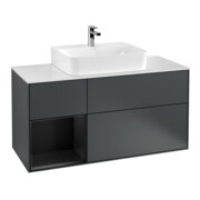 V&B Meuble sous lavabo Finion 120 cm, éclairage mural, blanc mat, laqué bleu mat