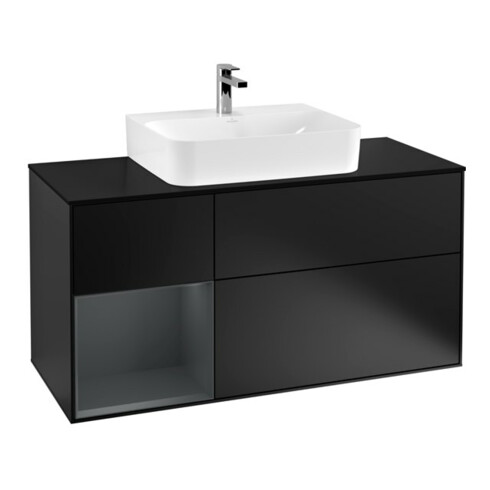 V&B Meuble sous lavabo Finion 120 cm, éclairage mural, blanc mat, laqué bleu mat