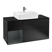 V&B Meuble sous lavabo Finion 120 cm, éclairage mural, blanc mat, laqué bleu mat